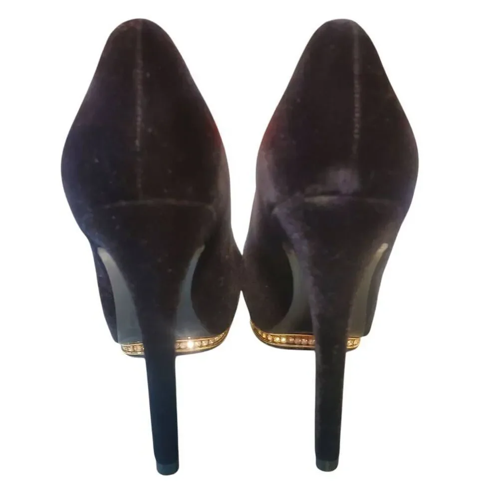 Adrianna Papell Women's Embellished Black Velvet Platform Leather Sole Heel Stil